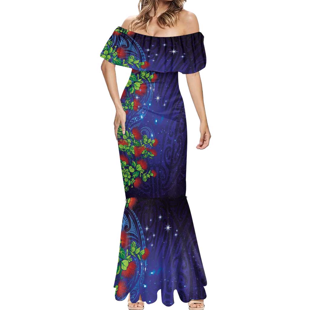 Matariki New Zealand Maori and Pohutukawa Mermaid Dress Galaxy Blue Sky Style