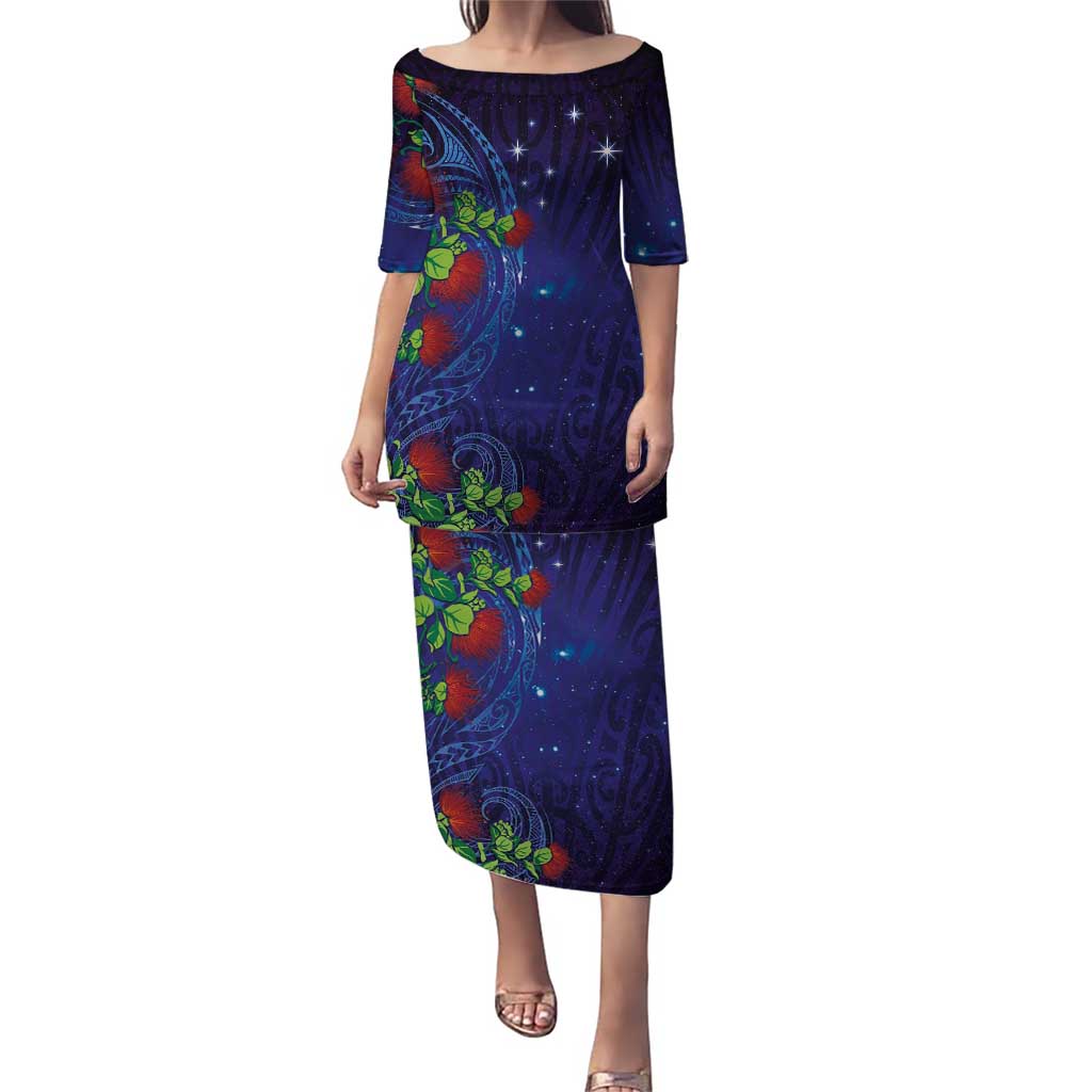 Matariki New Zealand Maori and Pohutukawa Puletasi Galaxy Blue Sky Style