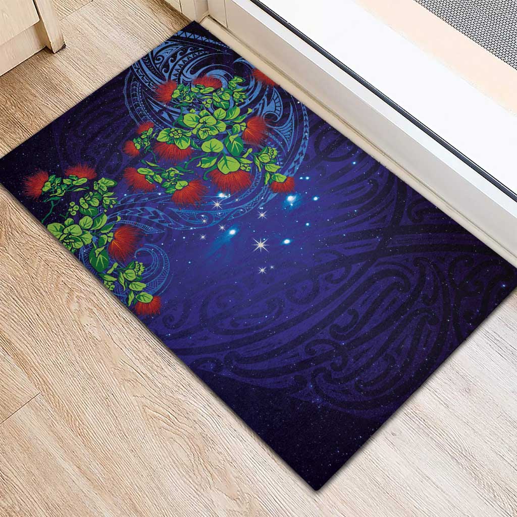 Matariki New Zealand Maori and Pohutukawa Rubber Doormat Galaxy Blue Sky Style