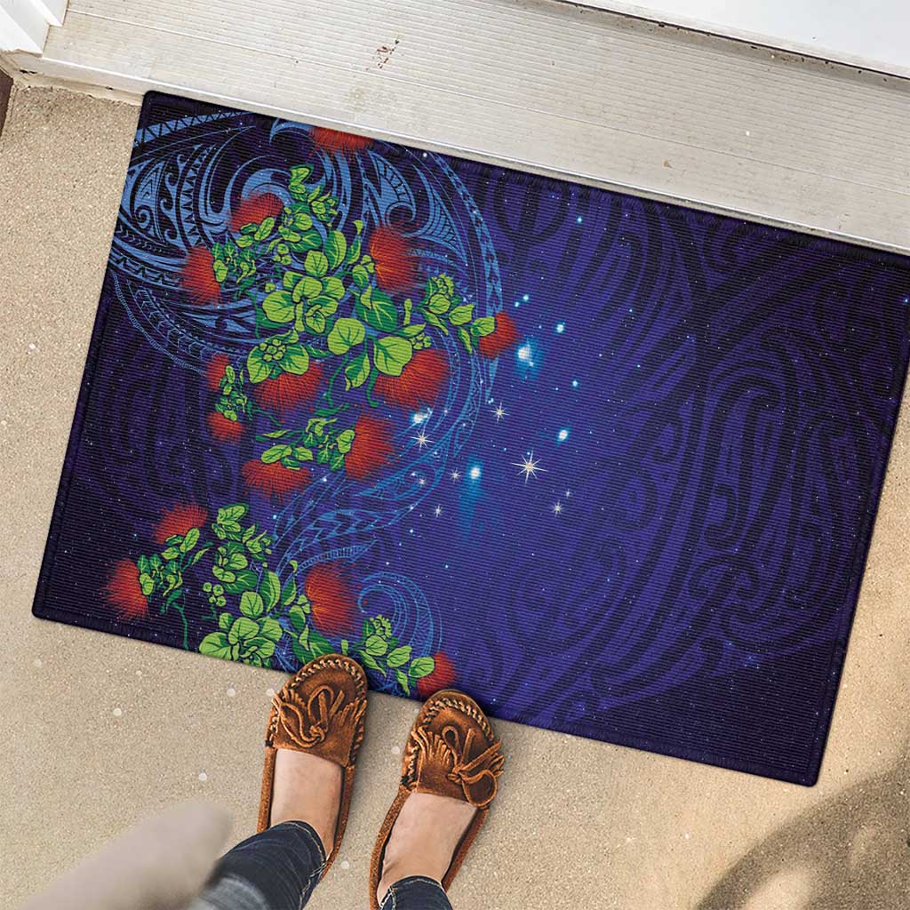 Matariki New Zealand Maori and Pohutukawa Rubber Doormat Galaxy Blue Sky Style
