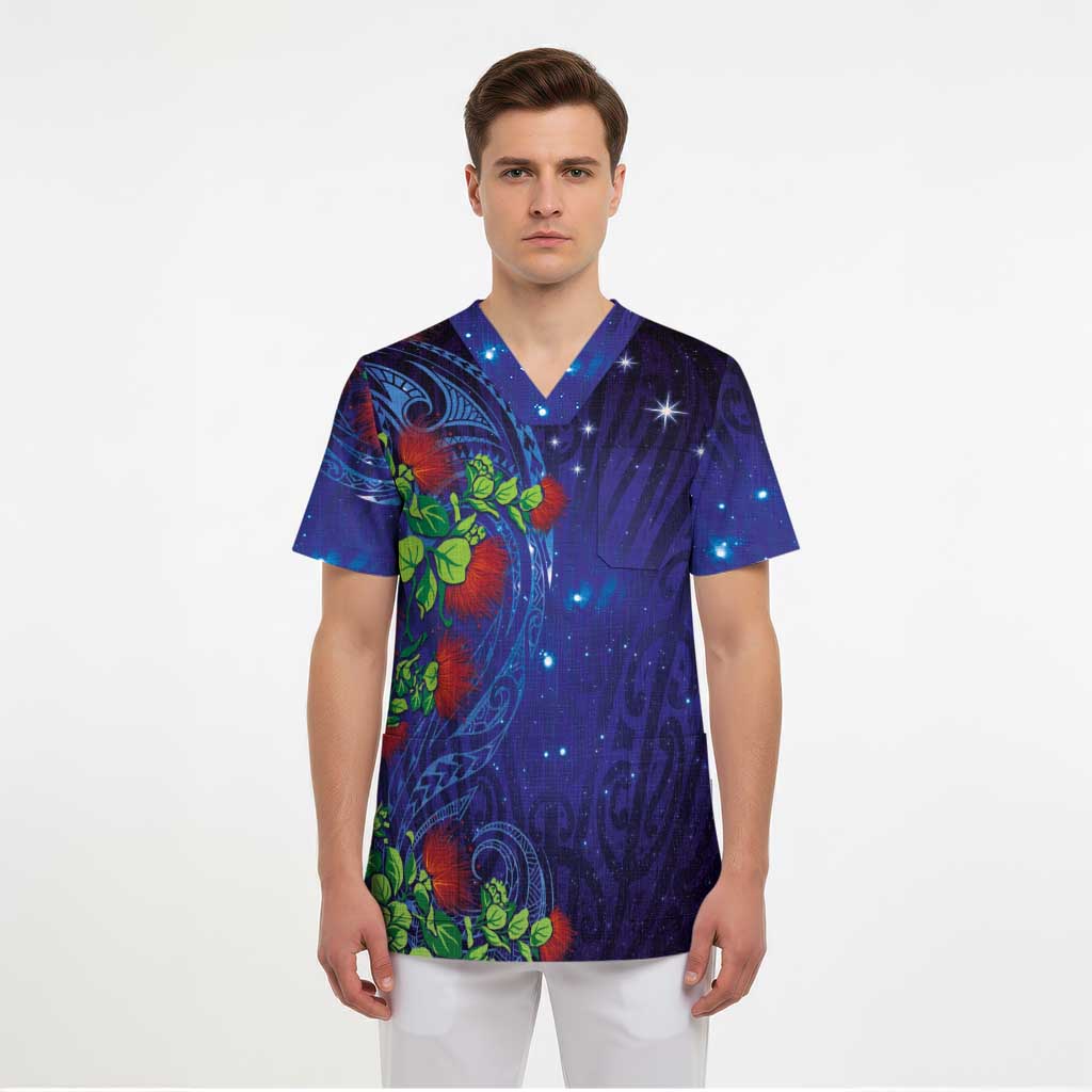 Matariki New Zealand Maori and Pohutukawa Scrub Top Galaxy Blue Sky Style - Polynesian Pride