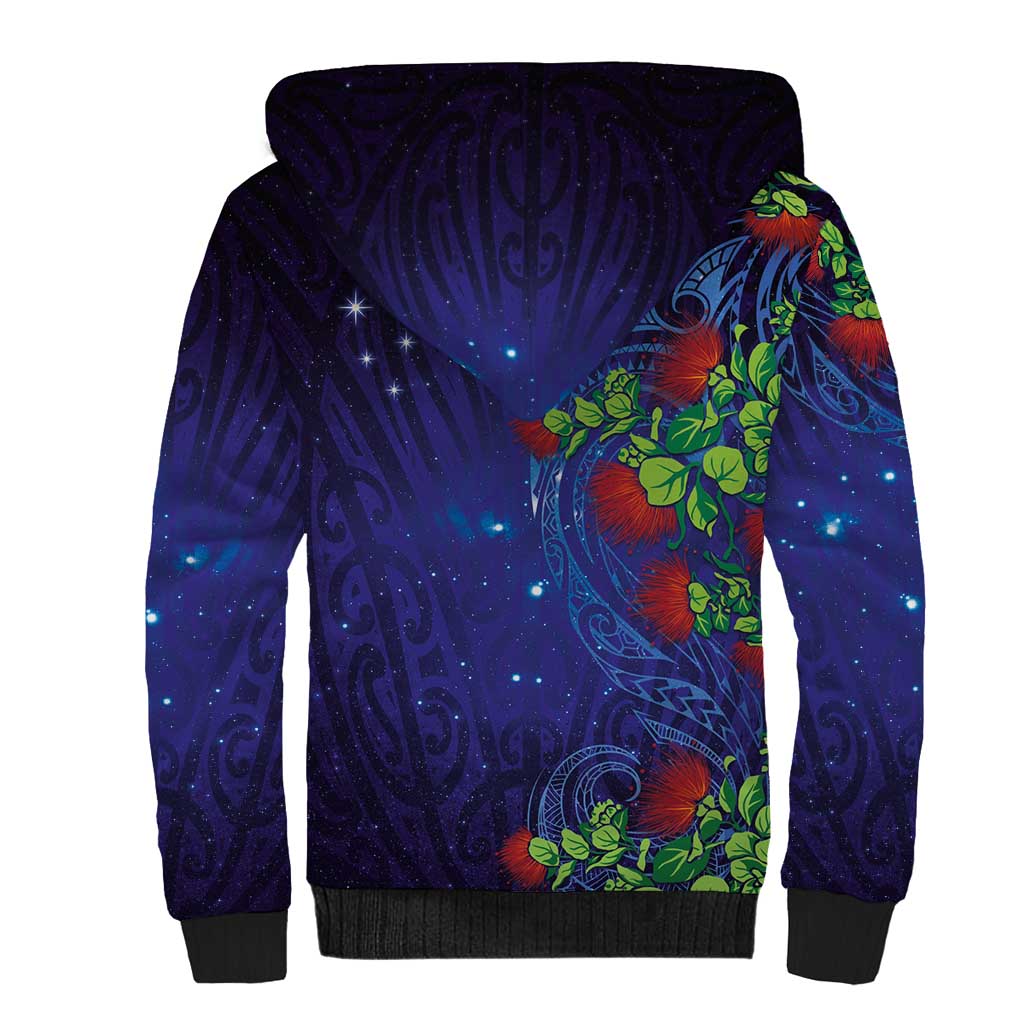 Matariki New Zealand Maori and Pohutukawa Sherpa Hoodie Galaxy Blue Sky Style