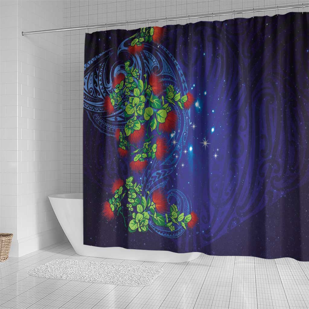 Matariki New Zealand Maori and Pohutukawa Shower Curtain Galaxy Blue Sky Style