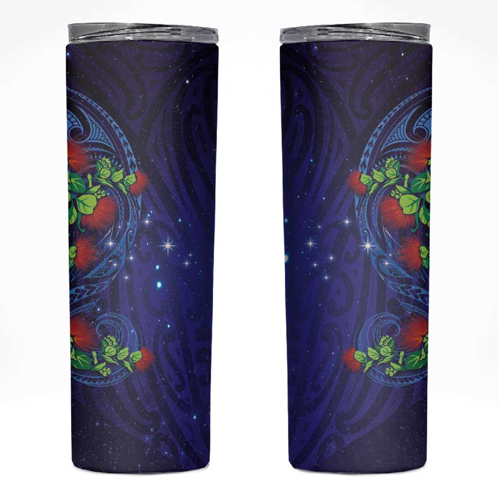 Matariki New Zealand Maori and Pohutukawa Skinny Tumbler Galaxy Blue Sky Style