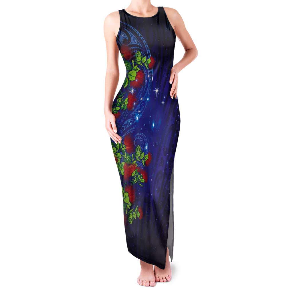 Matariki New Zealand Maori and Pohutukawa Tank Maxi Dress Galaxy Blue Sky Style