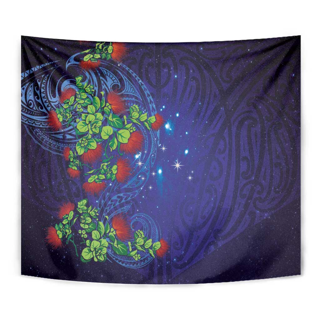 Matariki New Zealand Maori and Pohutukawa Tapestry Galaxy Blue Sky Style