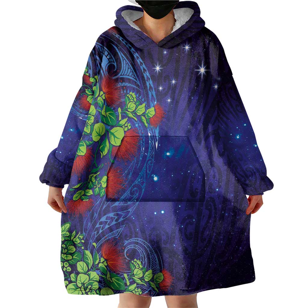 Matariki New Zealand Maori and Pohutukawa Wearable Blanket Hoodie Galaxy Blue Sky Style