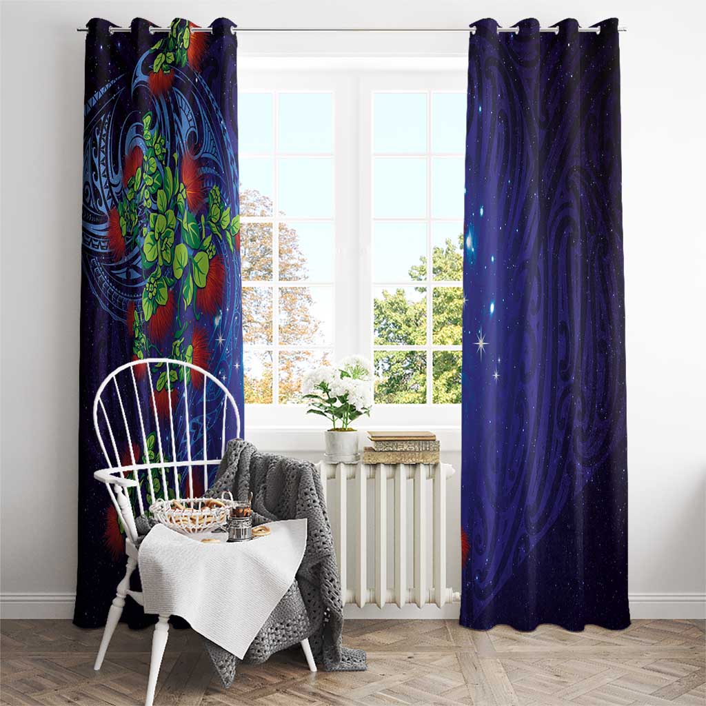 Matariki New Zealand Maori and Pohutukawa Window Curtain Galaxy Blue Sky Style