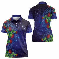 Matariki New Zealand Maori and Pohutukawa Women Polo Shirt Galaxy Blue Sky Style