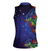 Matariki New Zealand Maori and Pohutukawa Women Sleeveless Polo Shirt Galaxy Blue Sky Style