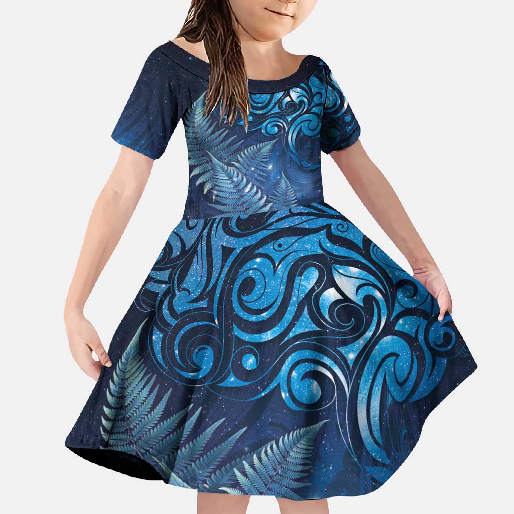 Matariki New Zealand Maori Silver Fern Family Matching Long Sleeve Bodycon Dress and Hawaiian Shirt Galaxy Blue Sky Style