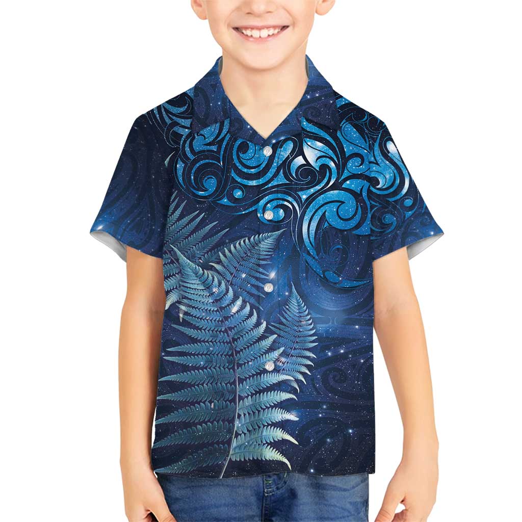 Matariki New Zealand Maori Silver Fern Family Matching Long Sleeve Bodycon Dress and Hawaiian Shirt Galaxy Blue Sky Style