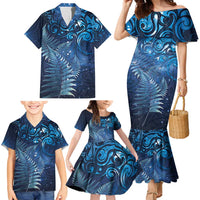 Matariki New Zealand Maori Silver Fern Family Matching Mermaid Dress and Hawaiian Shirt Galaxy Blue Sky Style