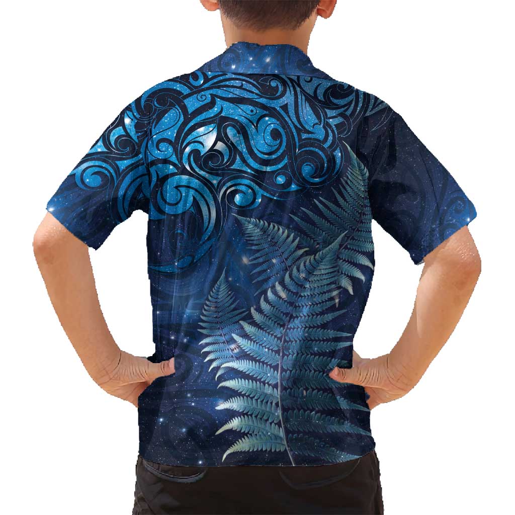 Matariki New Zealand Maori Silver Fern Family Matching Off Shoulder Maxi Dress and Hawaiian Shirt Galaxy Blue Sky Style LT03 - Polynesian Pride