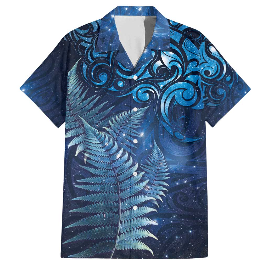 Matariki New Zealand Maori Silver Fern Family Matching Off Shoulder Maxi Dress and Hawaiian Shirt Galaxy Blue Sky Style LT03 Dad's Shirt - Short Sleeve Blue - Polynesian Pride