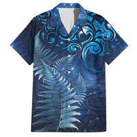Matariki New Zealand Maori Silver Fern Family Matching Off Shoulder Maxi Dress and Hawaiian Shirt Galaxy Blue Sky Style LT03 Dad's Shirt - Short Sleeve Blue - Polynesian Pride