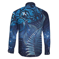 Matariki New Zealand Maori Silver Fern Family Matching Off Shoulder Maxi Dress and Hawaiian Shirt Galaxy Blue Sky Style LT03 - Polynesian Pride