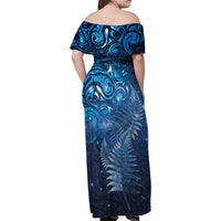 Matariki New Zealand Maori Silver Fern Family Matching Off Shoulder Maxi Dress and Hawaiian Shirt Galaxy Blue Sky Style LT03 - Polynesian Pride