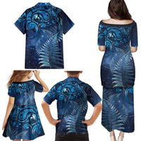 Matariki New Zealand Maori Silver Fern Family Matching Puletasi and Hawaiian Shirt Galaxy Blue Sky Style
