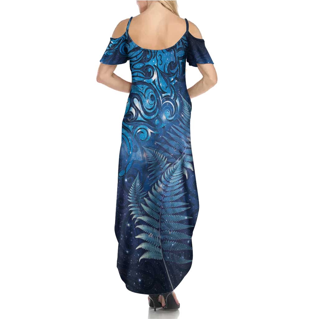 Matariki New Zealand Maori Silver Fern Family Matching Summer Maxi Dress and Hawaiian Shirt Galaxy Blue Sky Style