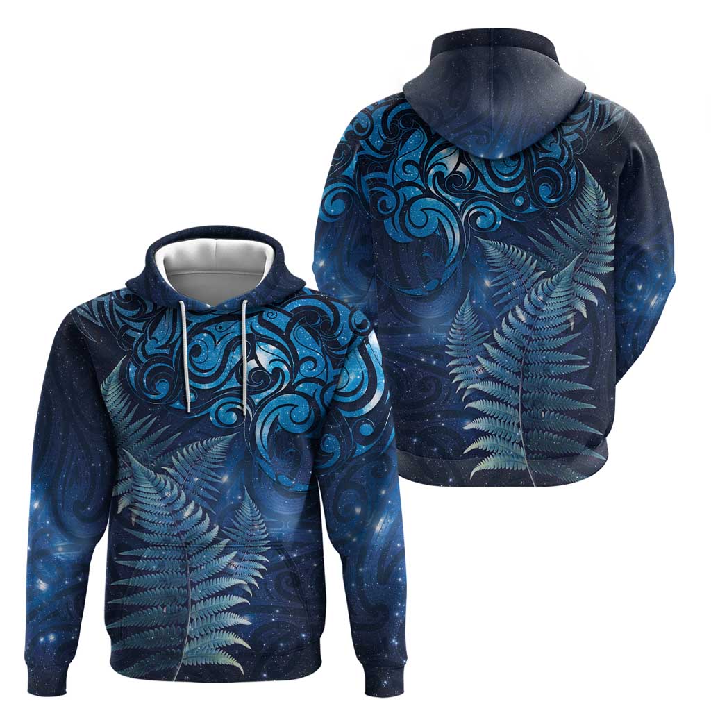 Matariki New Zealand Maori Silver Fern Hoodie Galaxy Blue Sky Style