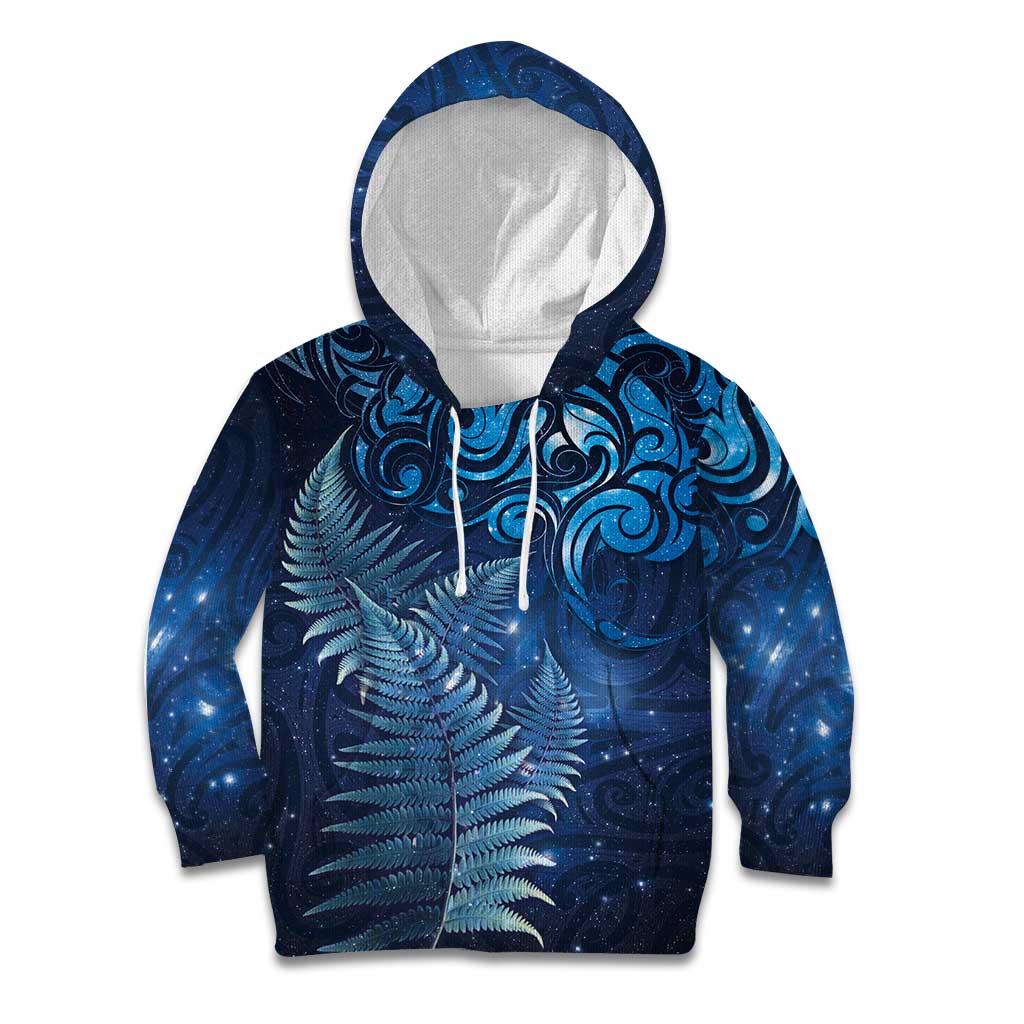 Matariki New Zealand Maori Silver Fern Kid Hoodie Galaxy Blue Sky Style