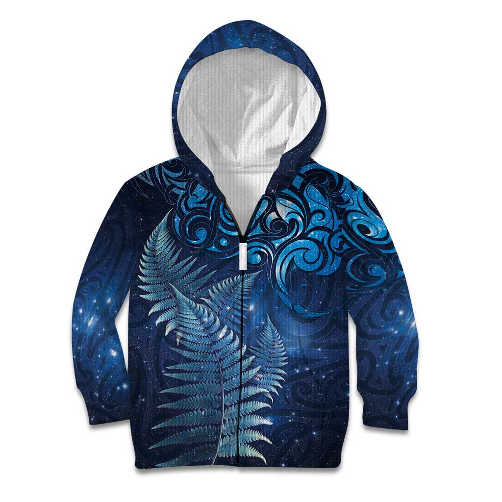 Matariki New Zealand Maori Silver Fern Kid Hoodie Galaxy Blue Sky Style