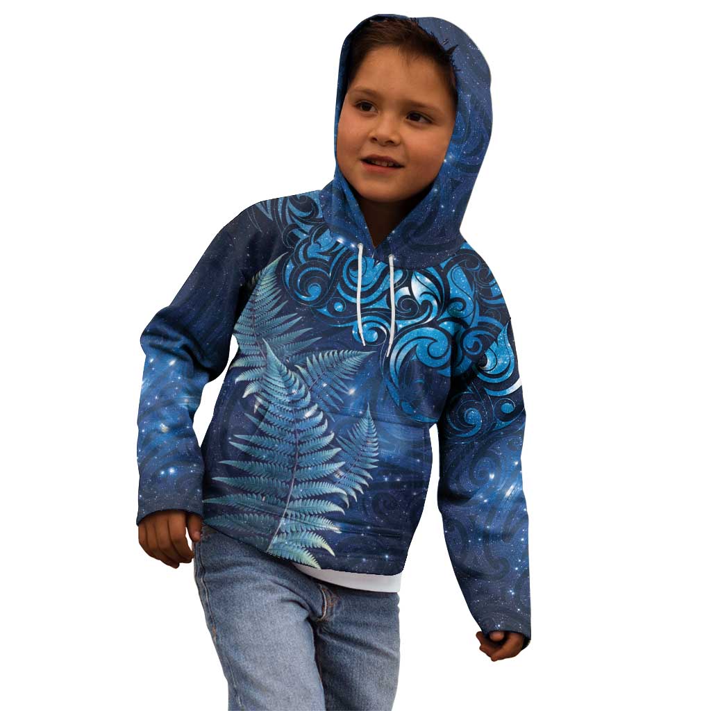 Matariki New Zealand Maori Silver Fern Kid Hoodie Galaxy Blue Sky Style