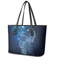 Matariki New Zealand Maori Silver Fern Leather Tote Bag Galaxy Blue Sky Style