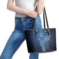 Matariki New Zealand Maori Silver Fern Leather Tote Bag Galaxy Blue Sky Style