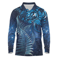 Matariki New Zealand Maori Silver Fern Long Sleeve Polo Shirt Galaxy Blue Sky Style