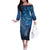 Matariki New Zealand Maori Silver Fern Off The Shoulder Long Sleeve Dress Galaxy Blue Sky Style