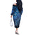 Matariki New Zealand Maori Silver Fern Off The Shoulder Long Sleeve Dress Galaxy Blue Sky Style