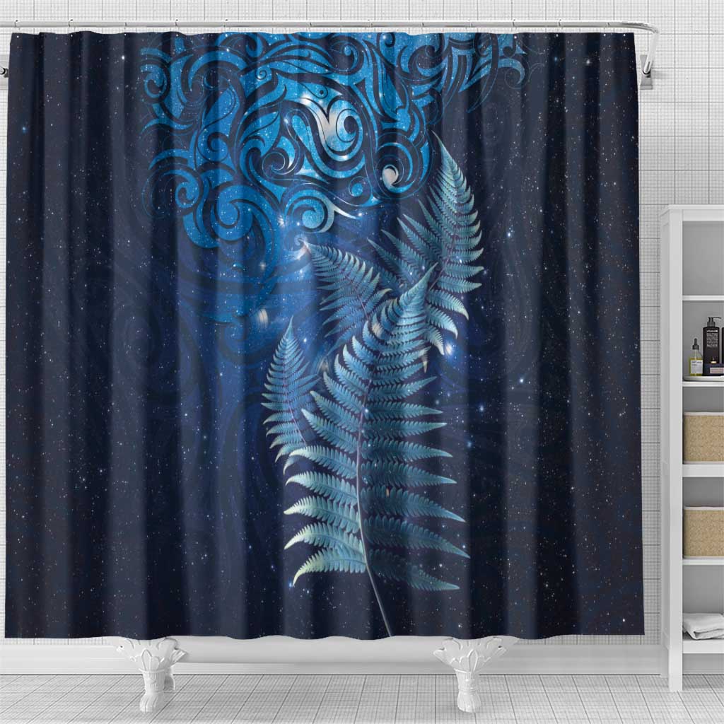 Matariki New Zealand Maori Silver Fern Shower Curtain Galaxy Blue Sky Style