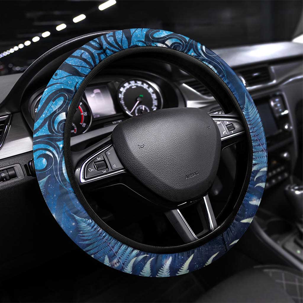 Matariki New Zealand Maori Silver Fern Steering Wheel Cover Galaxy Blue Sky Style