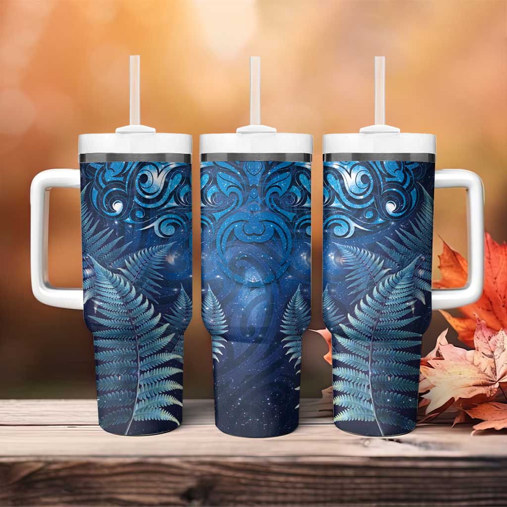 Matariki New Zealand Maori Silver Fern Tumbler With Handle Galaxy Blue Sky Style