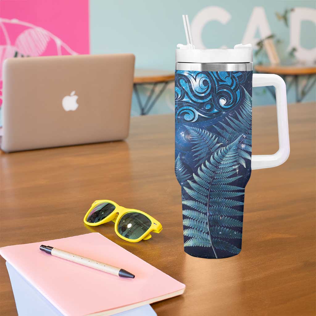 Matariki New Zealand Maori Silver Fern Tumbler With Handle Galaxy Blue Sky Style