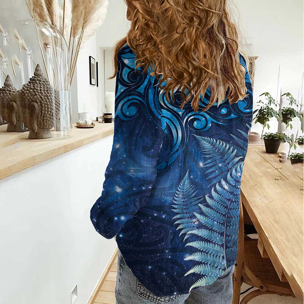 Matariki New Zealand Maori Silver Fern Women Casual Shirt Galaxy Blue Sky Style