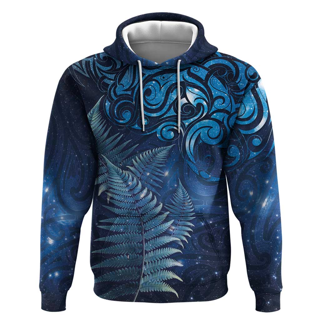 Matariki New Zealand Maori Silver Fern Zip Hoodie Galaxy Blue Sky Style