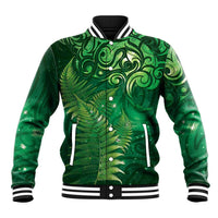 Matariki New Zealand Maori Silver Fern Baseball Jacket Galaxy Green Sky Style