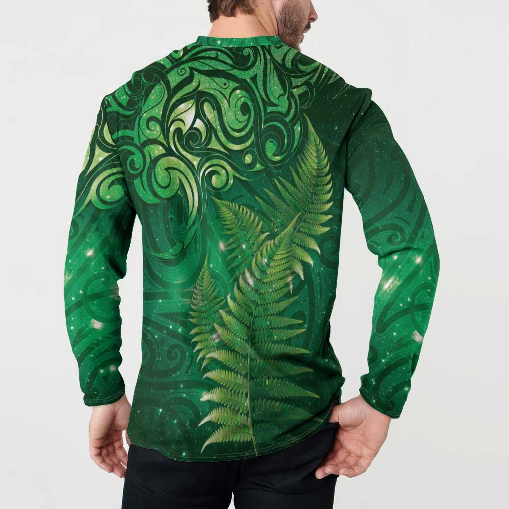 Matariki New Zealand Maori Silver Fern Button Sweatshirt Galaxy Green Sky Style