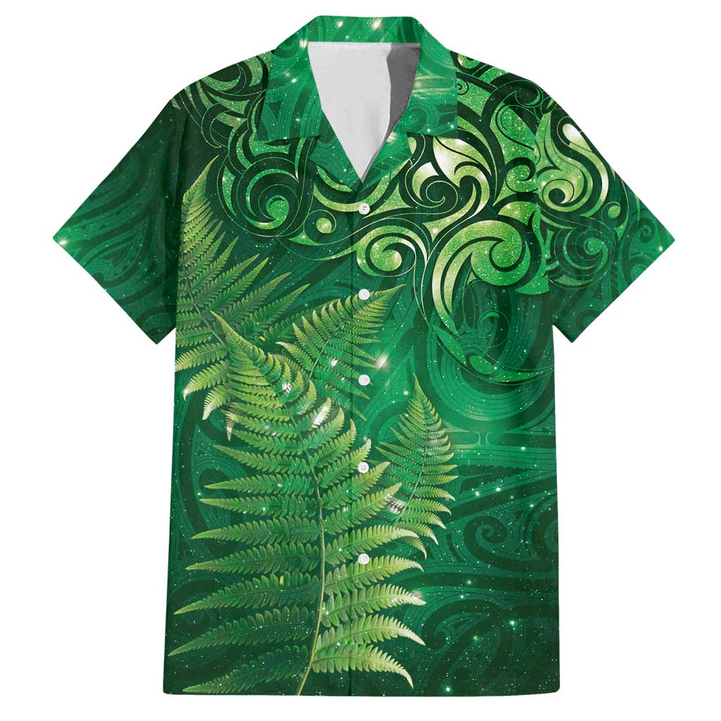 Matariki New Zealand Maori Silver Fern Family Matching Off Shoulder Maxi Dress and Hawaiian Shirt Galaxy Green Sky Style LT03 Dad's Shirt - Short Sleeve Green - Polynesian Pride
