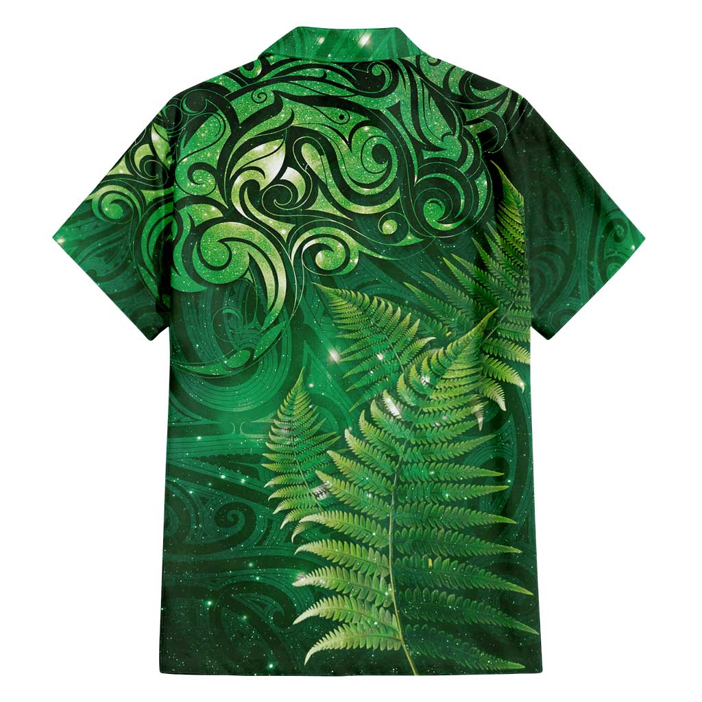 Matariki New Zealand Maori Silver Fern Family Matching Off Shoulder Maxi Dress and Hawaiian Shirt Galaxy Green Sky Style LT03 - Polynesian Pride