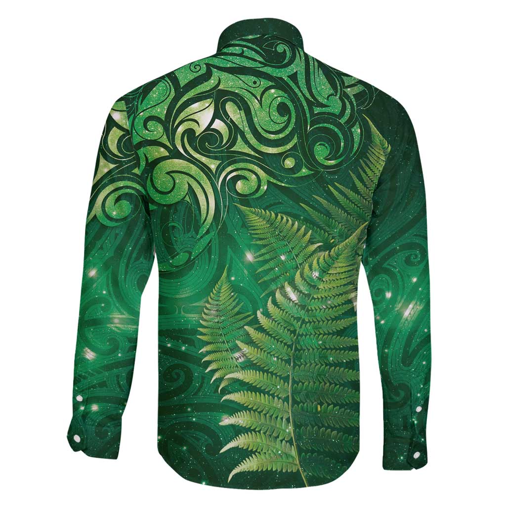 Matariki New Zealand Maori Silver Fern Family Matching Off Shoulder Maxi Dress and Hawaiian Shirt Galaxy Green Sky Style LT03 - Polynesian Pride