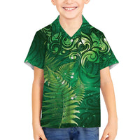 Matariki New Zealand Maori Silver Fern Family Matching Off Shoulder Maxi Dress and Hawaiian Shirt Galaxy Green Sky Style LT03 Son's Shirt Green - Polynesian Pride