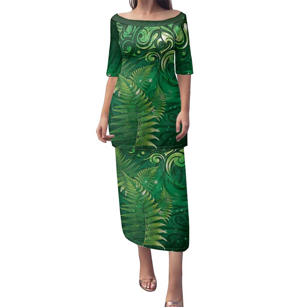 Matariki New Zealand Maori Silver Fern Family Matching Puletasi and Hawaiian Shirt Galaxy Green Sky Style