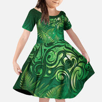 Matariki New Zealand Maori Silver Fern Family Matching Short Sleeve Bodycon Dress and Hawaiian Shirt Galaxy Green Sky Style