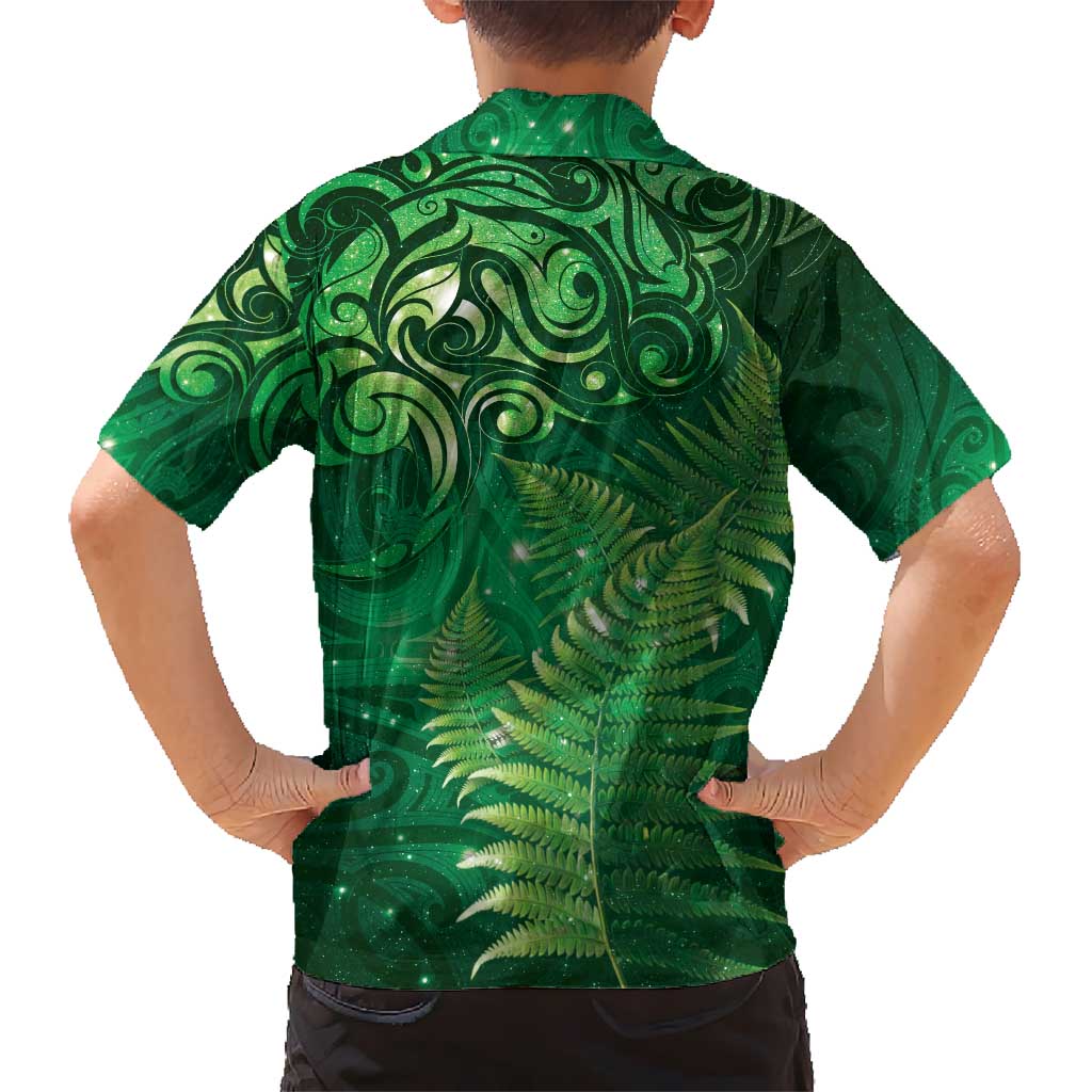 Matariki New Zealand Maori Silver Fern Kid Hawaiian Shirt Galaxy Green Sky Style