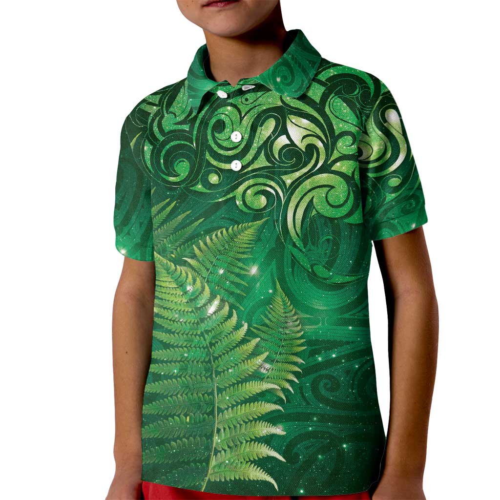 Matariki New Zealand Maori Silver Fern Kid Polo Shirt Galaxy Green Sky Style