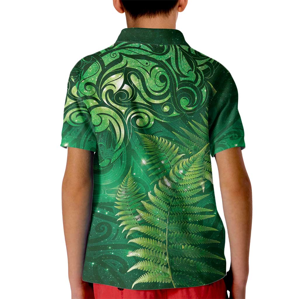 Matariki New Zealand Maori Silver Fern Kid Polo Shirt Galaxy Green Sky Style